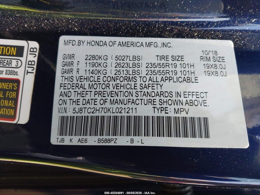 5J8TC2H70KL021211 2019 ACURA RDX photo no. 9