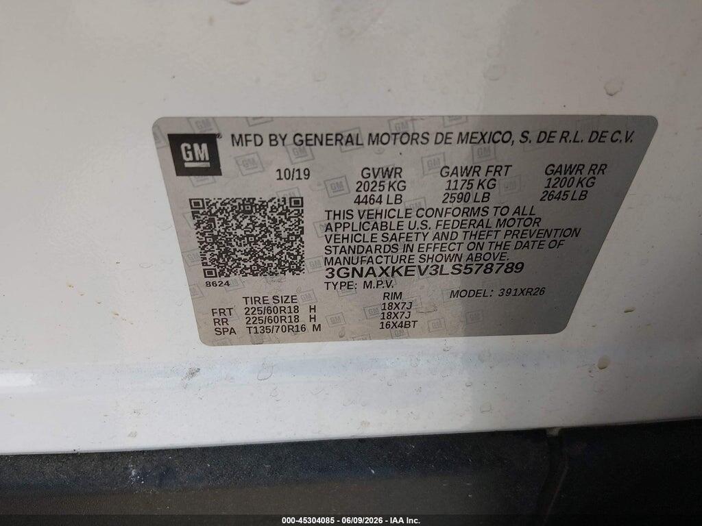 3GNAXKEV3LS578789 2020 CHEVROLET EQUINOX photo no. 9