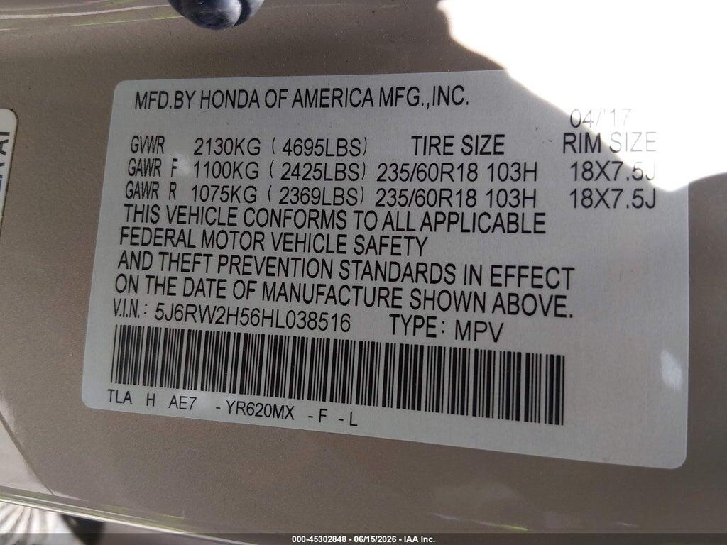 5J6RW2H56HL038516 2017 HONDA CR-V photo no. 9