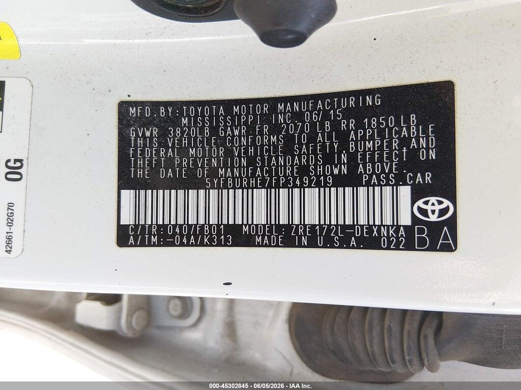 5YFBURHE7FP349219 2015 TOYOTA COROLLA photo no. 9