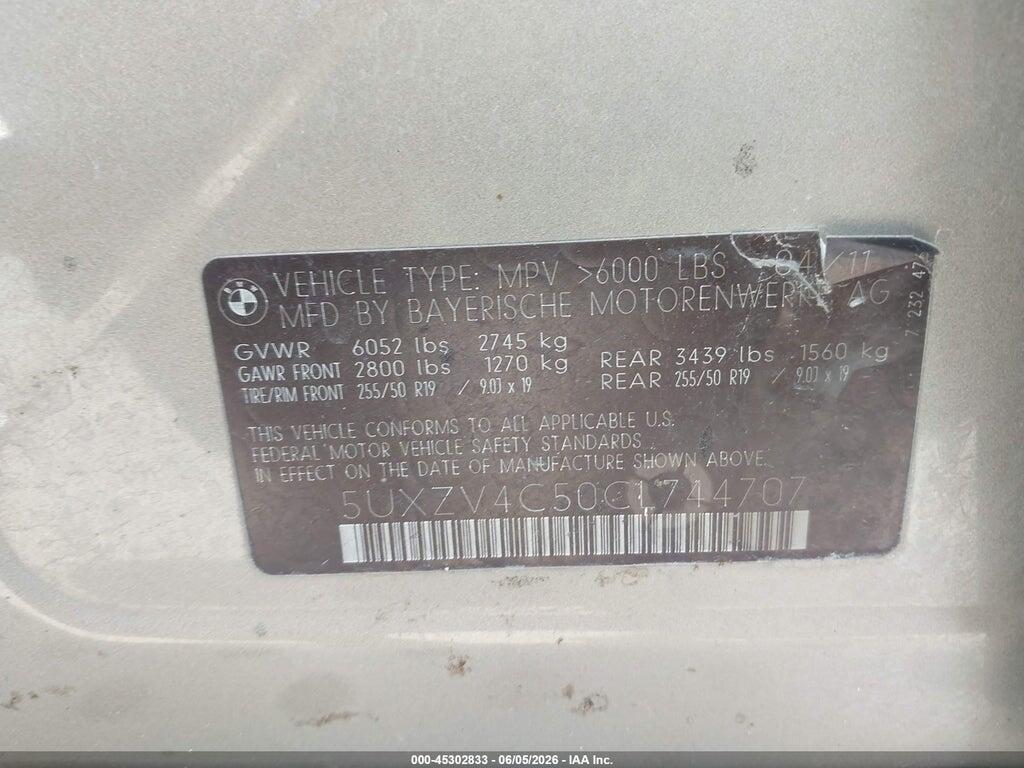 5UXZV4C50CL744707 2012 BMW X5 photo no. 9