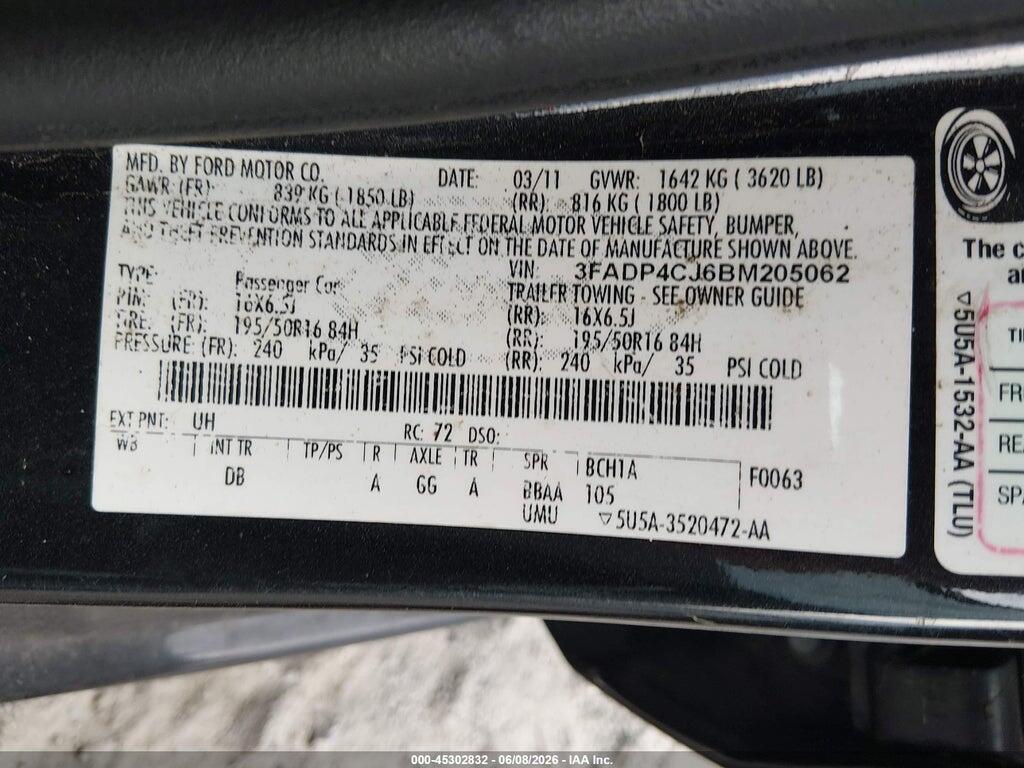 3FADP4CJ6BM205062 2011 FORD FIESTA photo no. 9