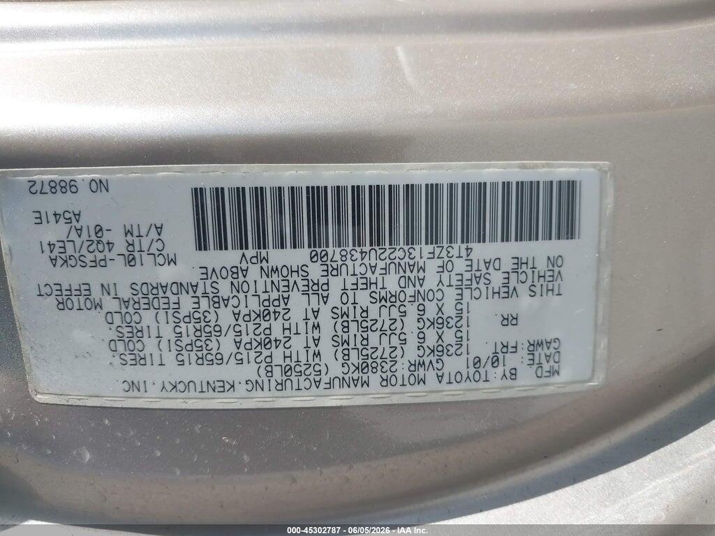 4T3ZF13C22U438700 2002 TOYOTA SIENNA photo no. 9