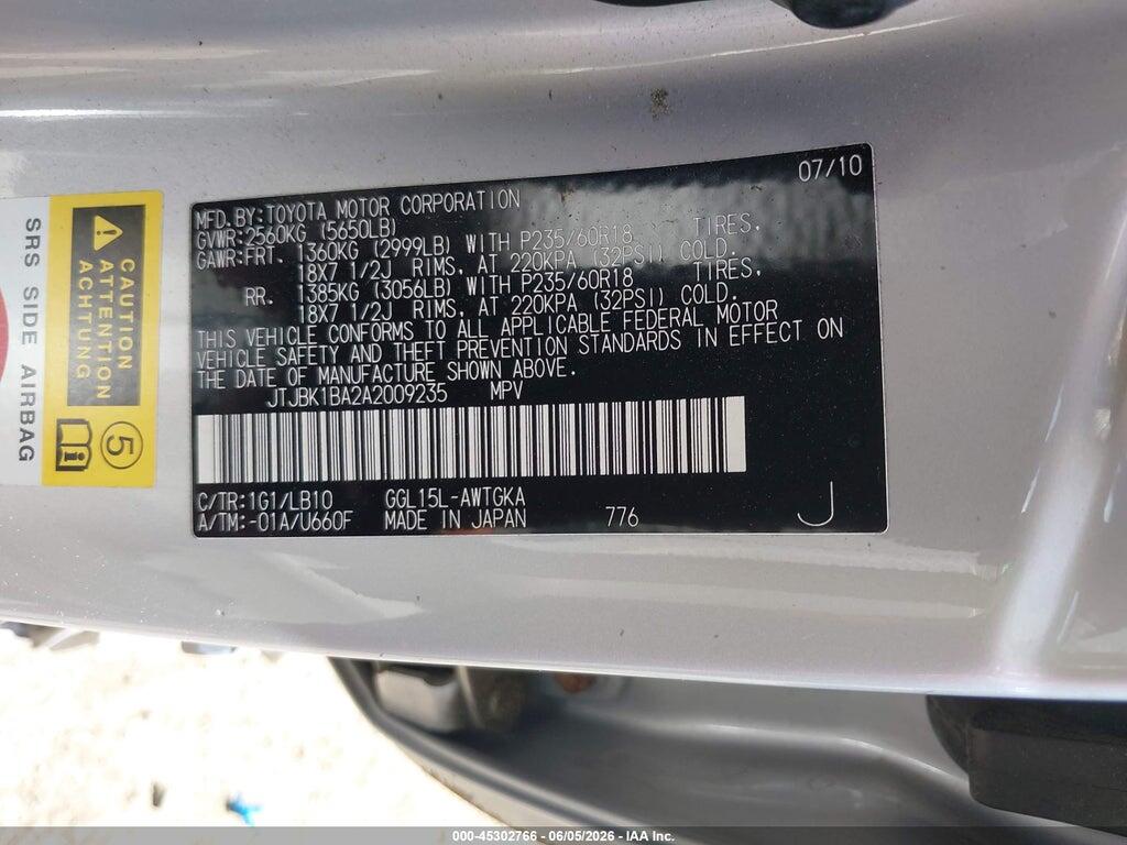 JTJBK1BA2A2009235 2010 LEXUS RX 350 photo no. 9