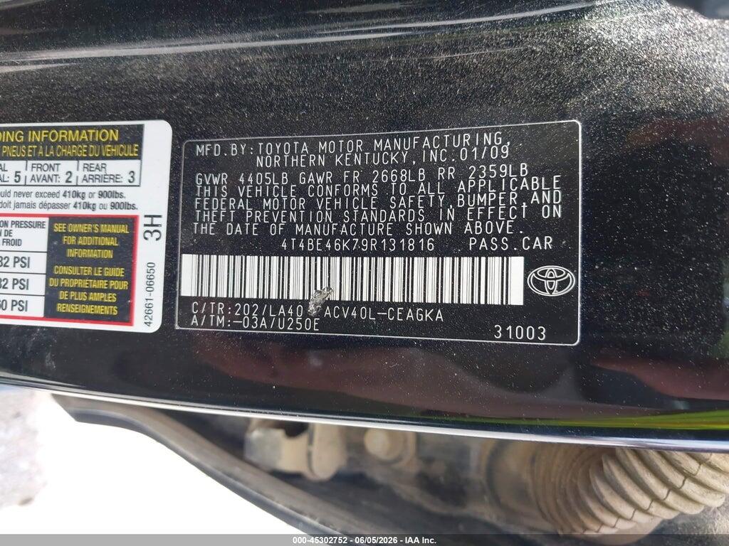4T4BE46K79R131816 2009 TOYOTA CAMRY photo no. 9