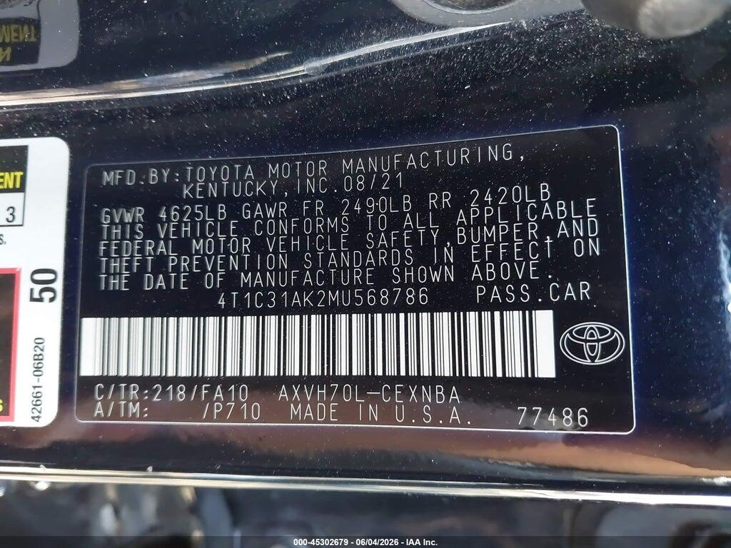 4T1C31AK2MU568786 2021 TOYOTA CAMRY photo no. 9
