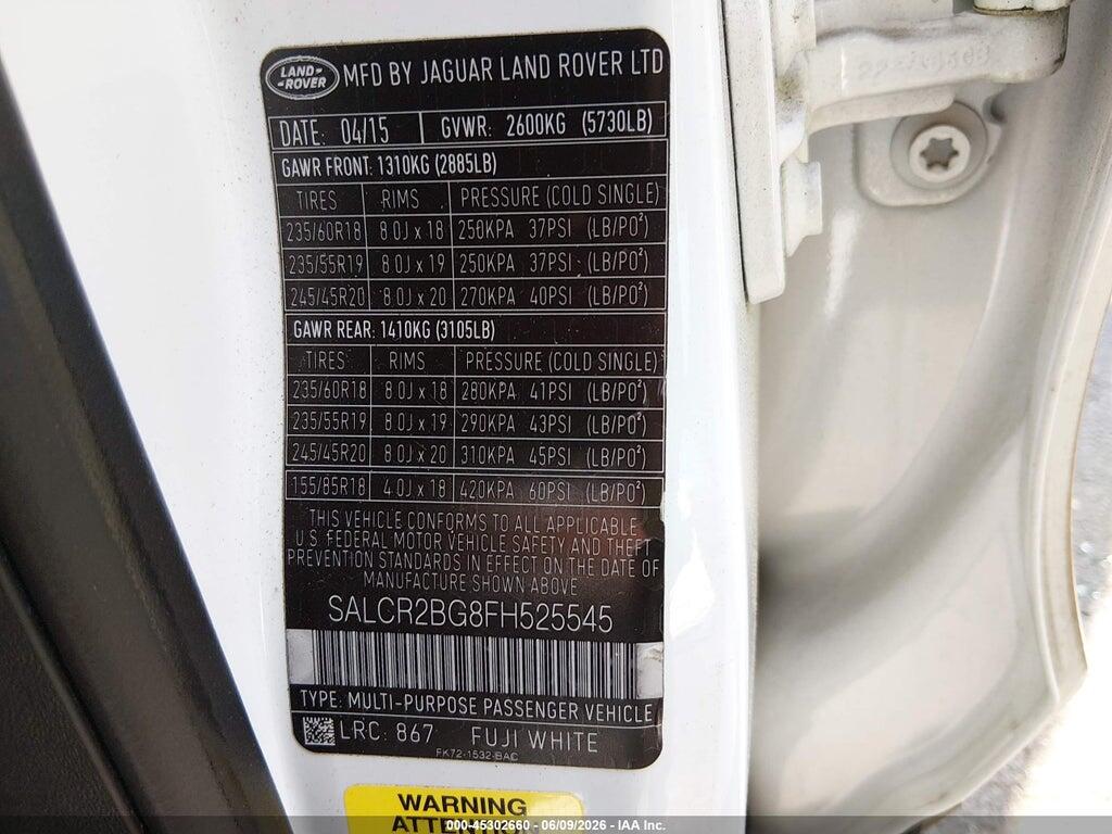 SALCR2BG8FH525545 2015 LAND ROVER DISCOVERY SPORT photo no. 9