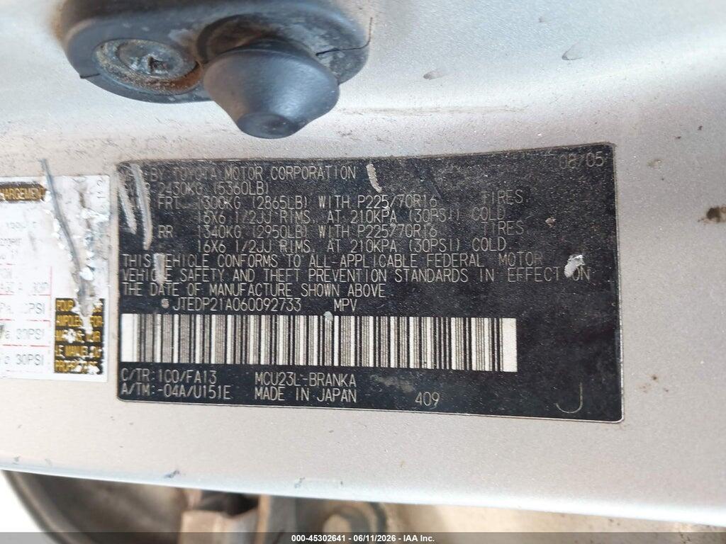 JTEDP21A060092733 2006 TOYOTA HIGHLANDER photo no. 9