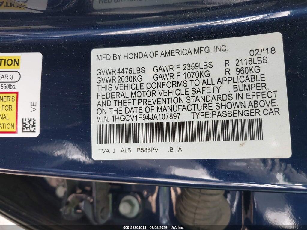1HGCV1F94JA107897 2018 HONDA ACCORD photo no. 9