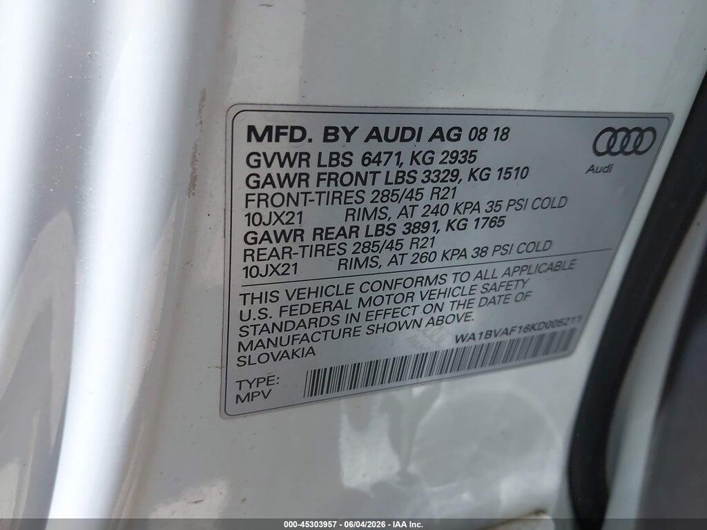 WA1BVAF16KD005211 2019 AUDI Q8 photo no. 9