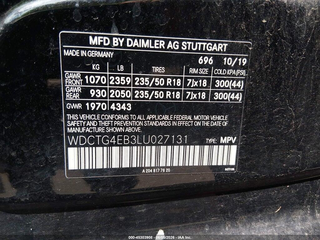WDCTG4EB3LU027131 2020 MERCEDES-BENZ GLA 250 photo no. 9