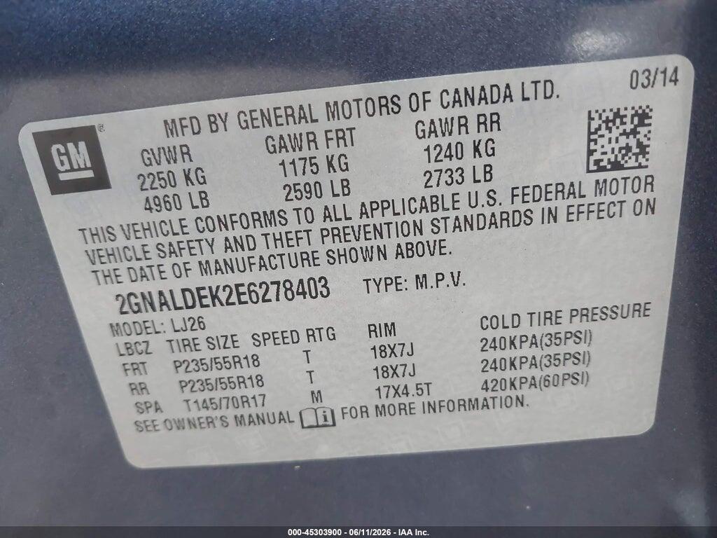 2GNALDEK2E6278403 2014 CHEVROLET EQUINOX photo no. 9