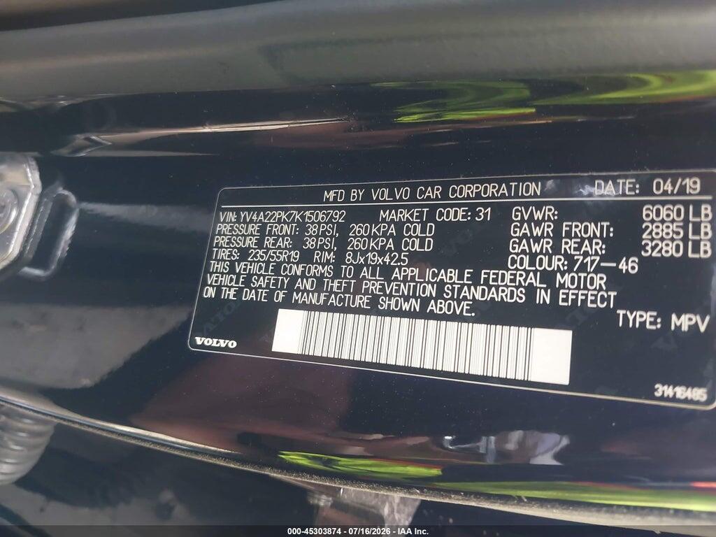 YV4A22PK7K1506792 2019 VOLVO XC90 photo no. 9