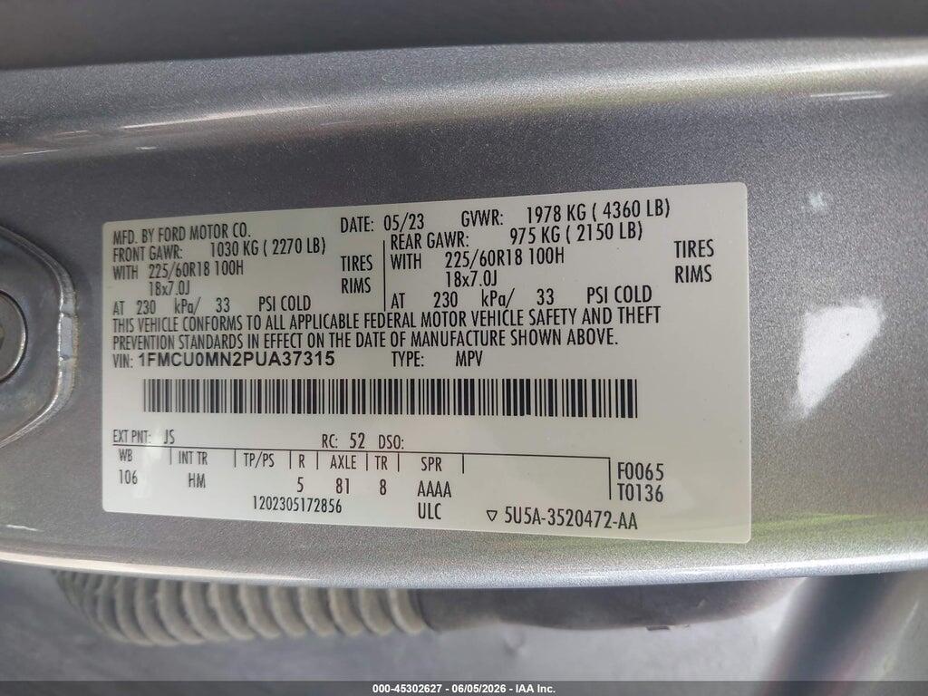 1FMCU0MN2PUA37315 2023 FORD ESCAPE photo no. 9