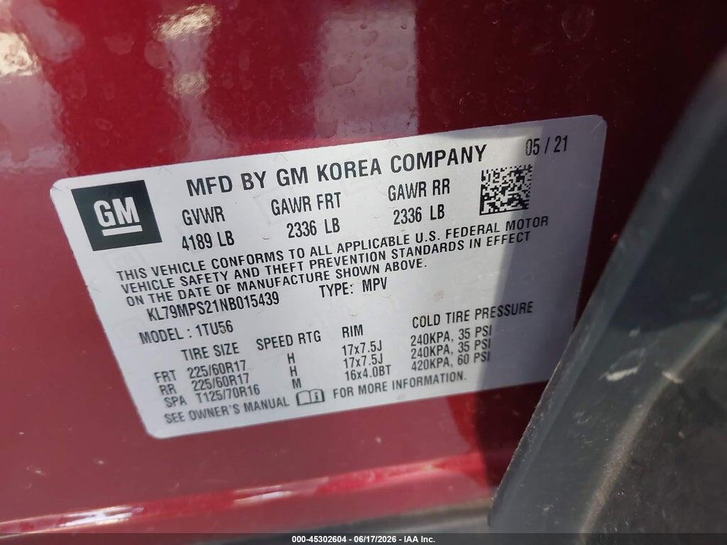 KL79MPS21NB015439 2022 CHEVROLET TRAILBLAZER photo no. 9