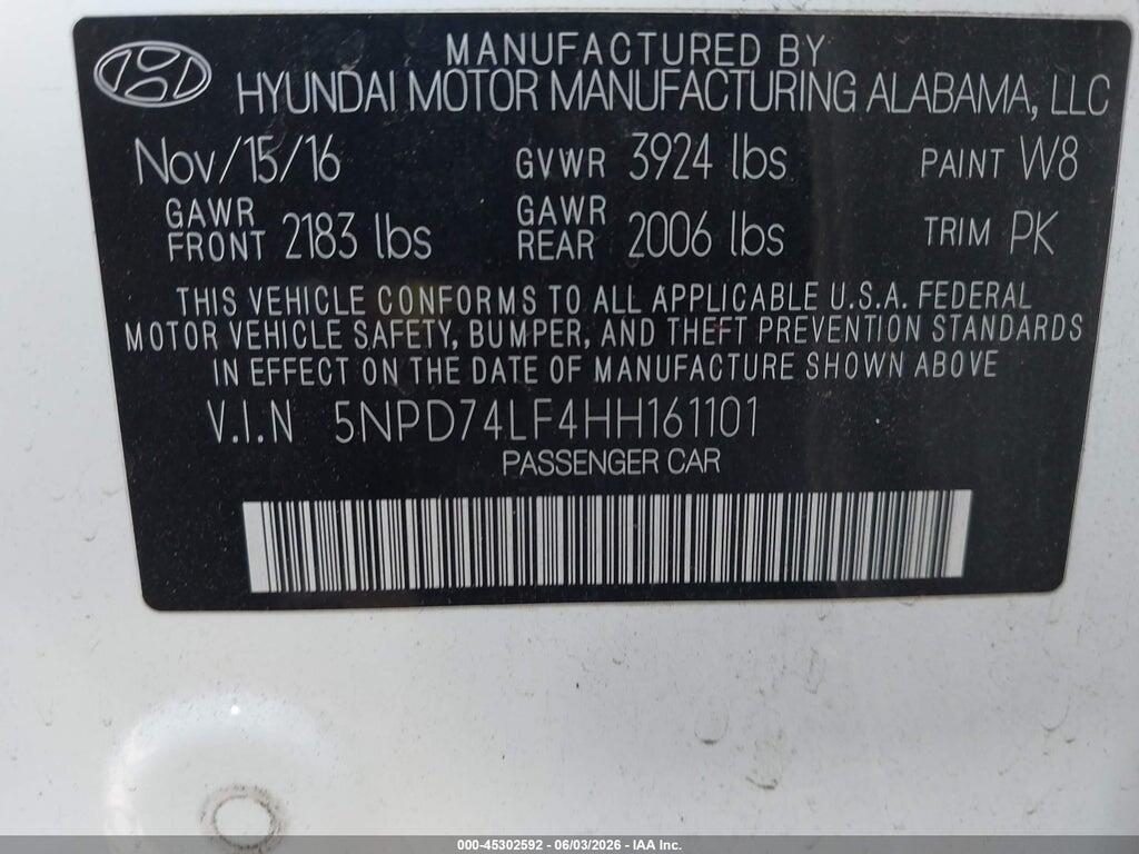 5NPD74LF4HH161101 2017 HYUNDAI ELANTRA photo no. 9