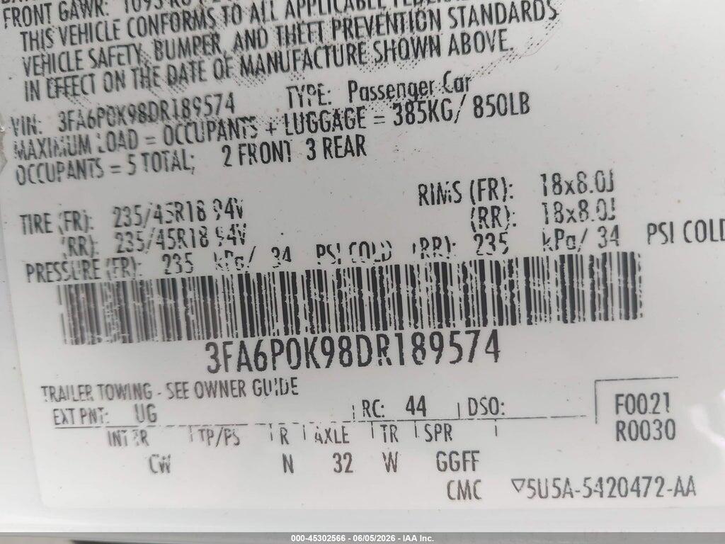 3FA6P0K98DR189574 2013 FORD FUSION photo no. 9