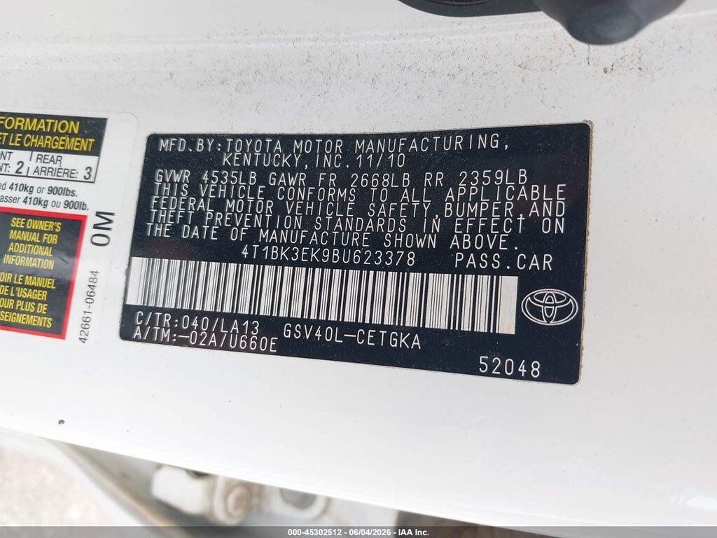 4T1BK3EK9BU623378 2011 TOYOTA CAMRY photo no. 9