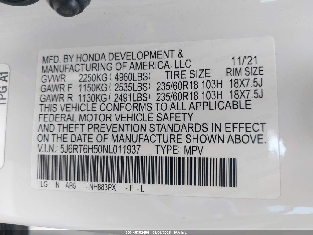 5J6RT6H50NL011937 2022 HONDA CR-V HYBRID photo no. 9
