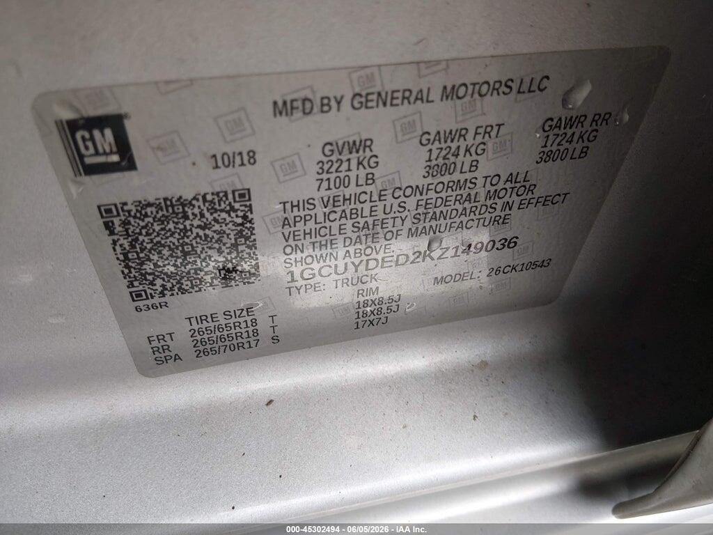 1GCUYDED2KZ149036 2019 CHEVROLET SILVERADO 1500 photo no. 9
