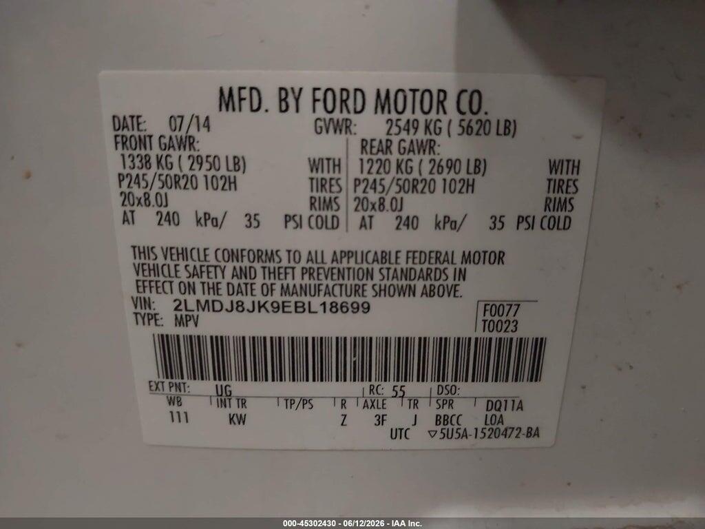 2LMDJ8JK9EBL18699 2014 LINCOLN MKX photo no. 9
