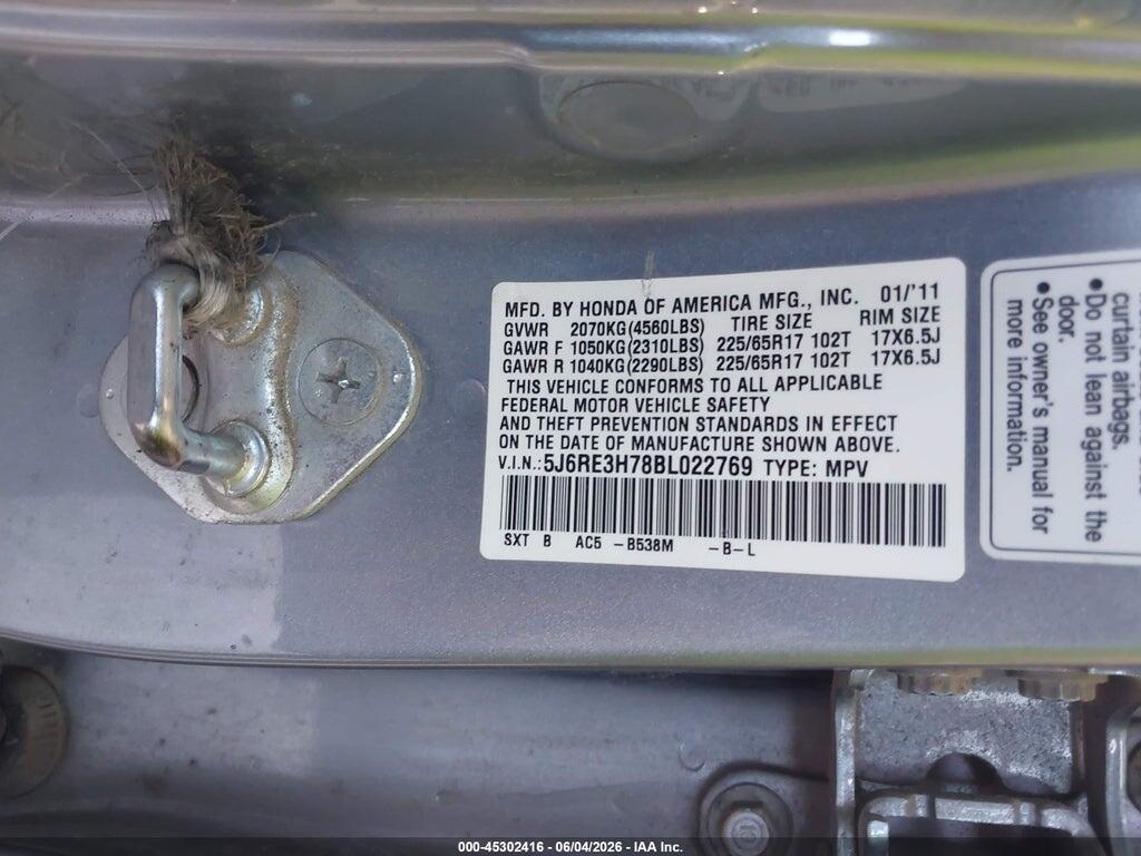 5J6RE3H78BL022769 2011 HONDA CR-V photo no. 9