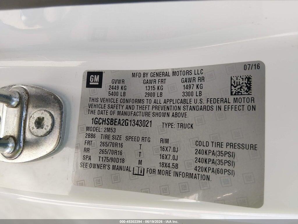 1GCHSBEA2G1343021 2016 CHEVROLET COLORADO photo no. 9