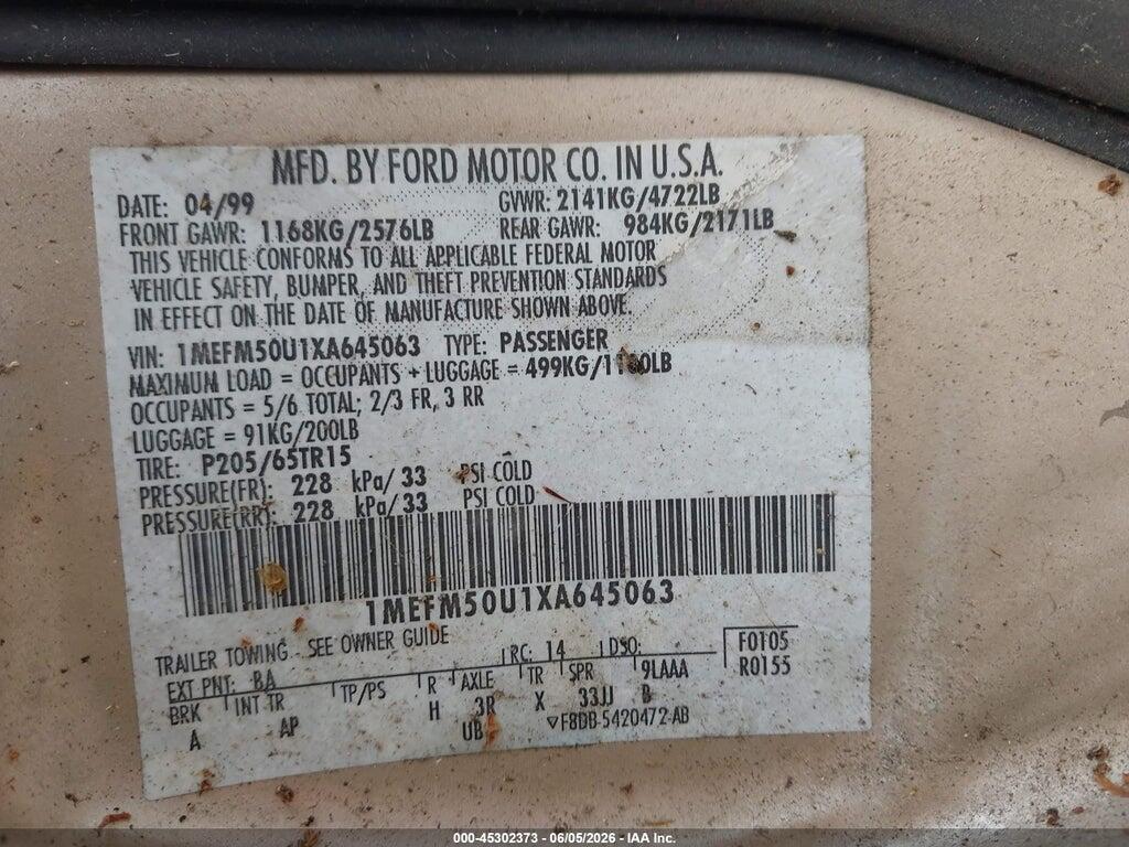 1MEFM50U1XA645063 1999 MERCURY SABLE photo no. 9