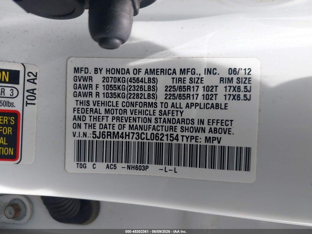 5J6RM4H73CL062154 2012 HONDA CR-V photo no. 9