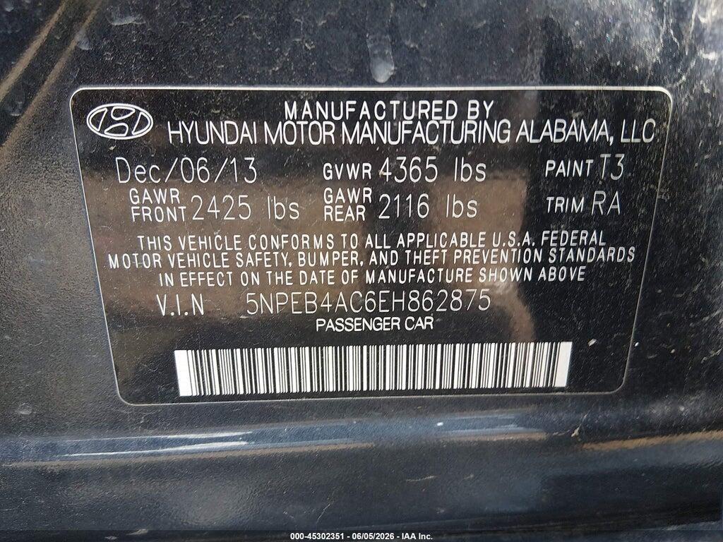 5NPEB4AC6EH862875 2014 HYUNDAI SONATA photo no. 9