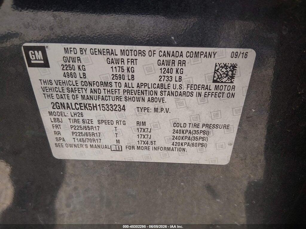 2GNALCEK5H1533234 2017 CHEVROLET EQUINOX photo no. 9