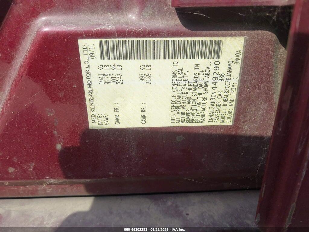 1N4AL2AP9CN449290 2012 NISSAN ALTIMA photo no. 9