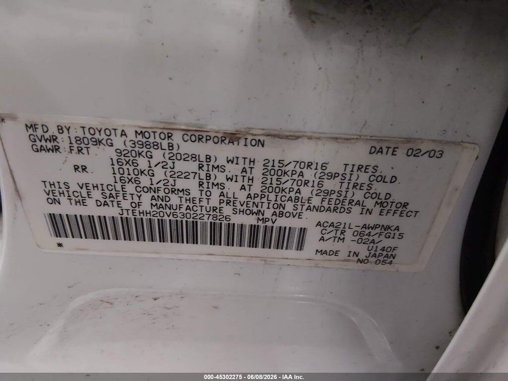 JTEHH20V630227826 2003 TOYOTA RAV4 photo no. 9
