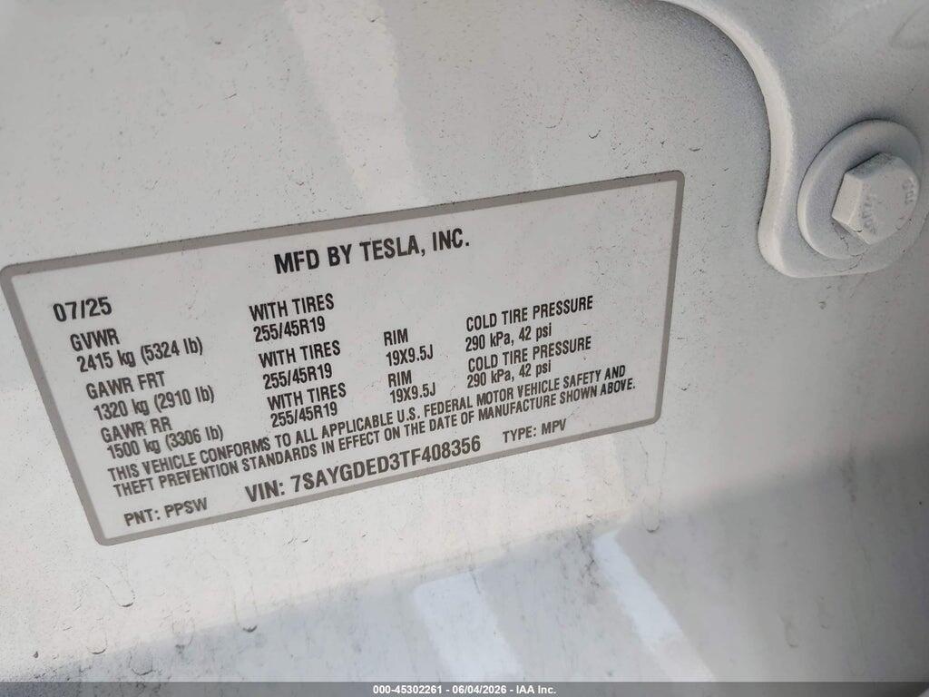 7SAYGDED3TF408356 2026 TESLA MODEL Y photo no. 9