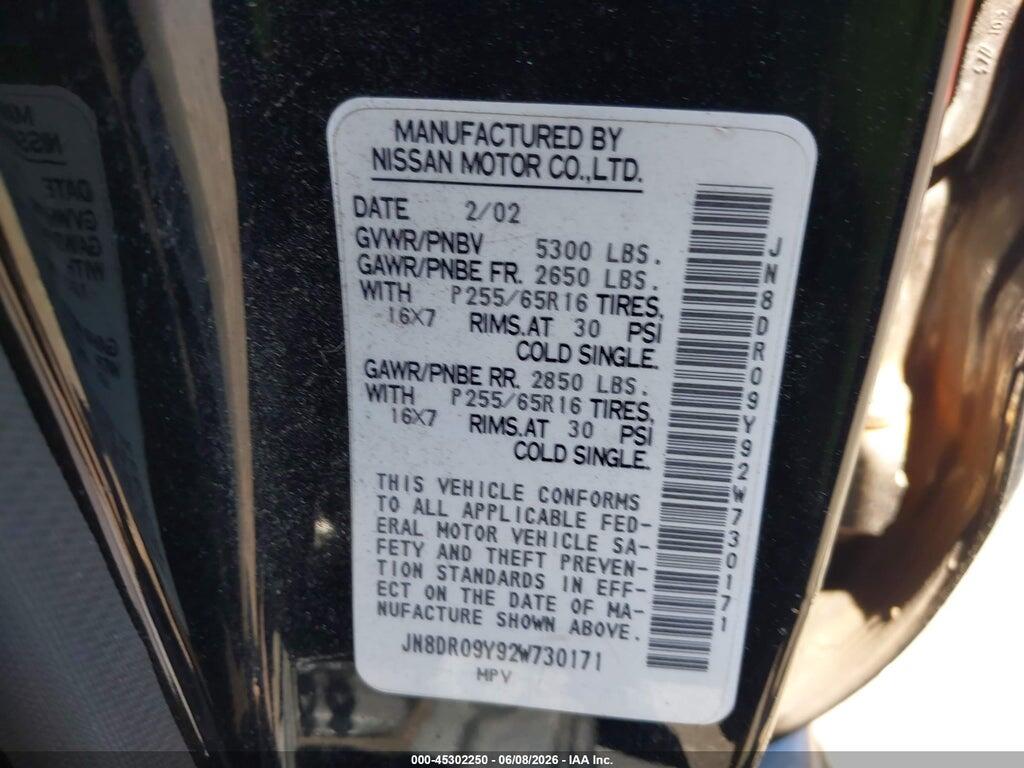 JN8DR09Y92W730171 2002 NISSAN PATHFINDER photo no. 9
