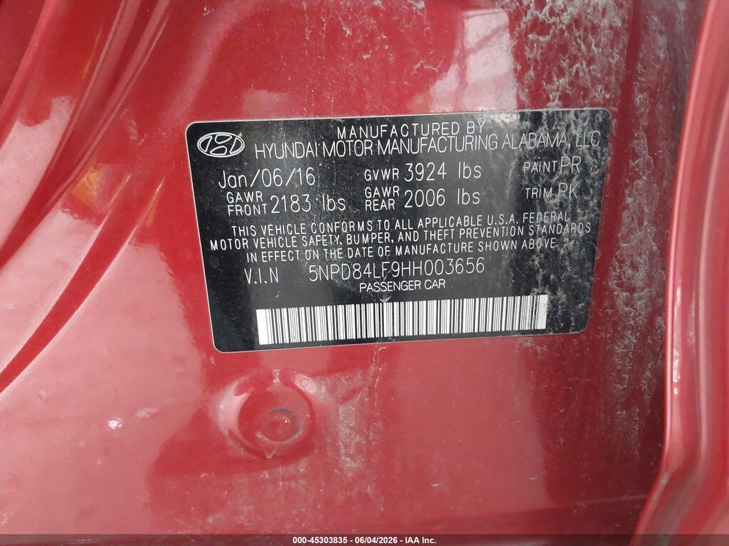 5NPD84LF9HH003656 2017 HYUNDAI ELANTRA photo no. 9