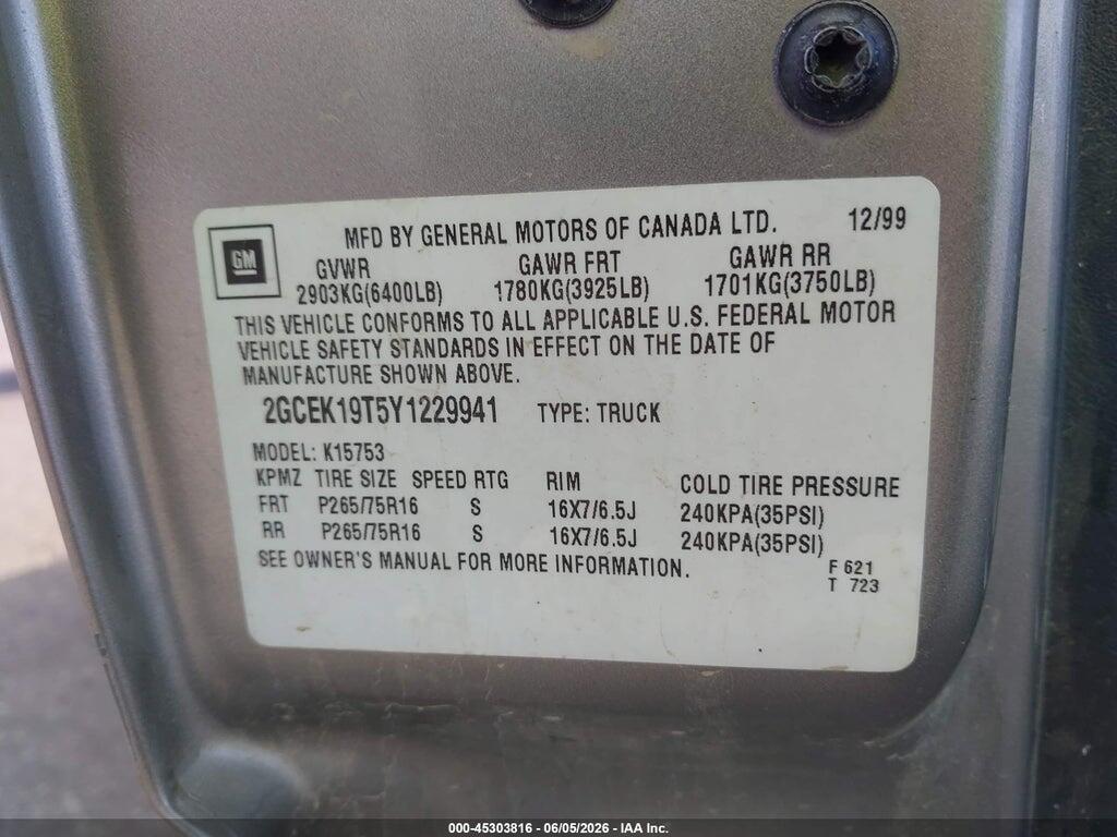 2GCEK19T5Y1229941 2000 CHEVROLET SILVERADO 1500 photo no. 9