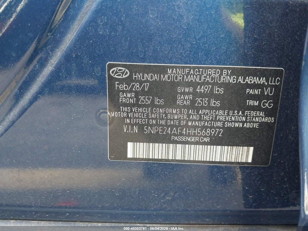 5NPE24AF4HH568972 2017 HYUNDAI SONATA photo no. 9