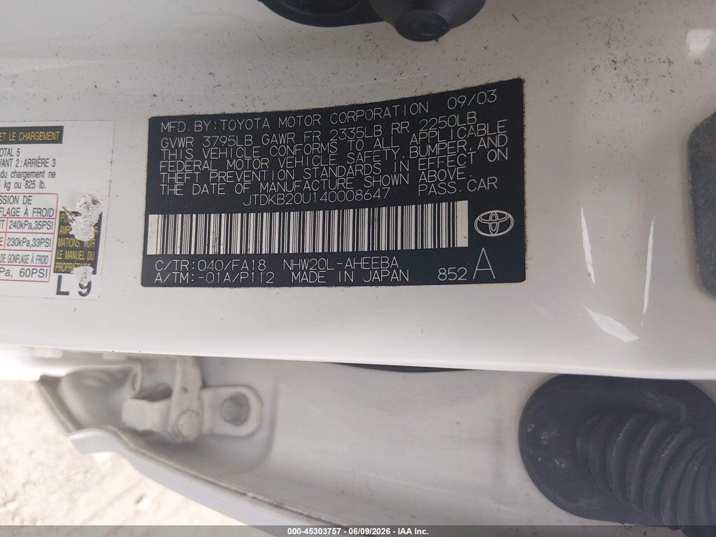 JTDKB20U140008647 2004 TOYOTA PRIUS photo no. 9