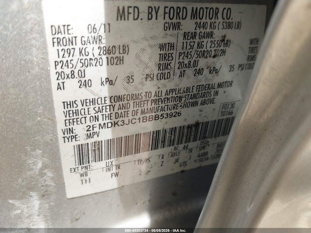 2FMDK3JC1BBB53926 2011 FORD EDGE photo no. 9