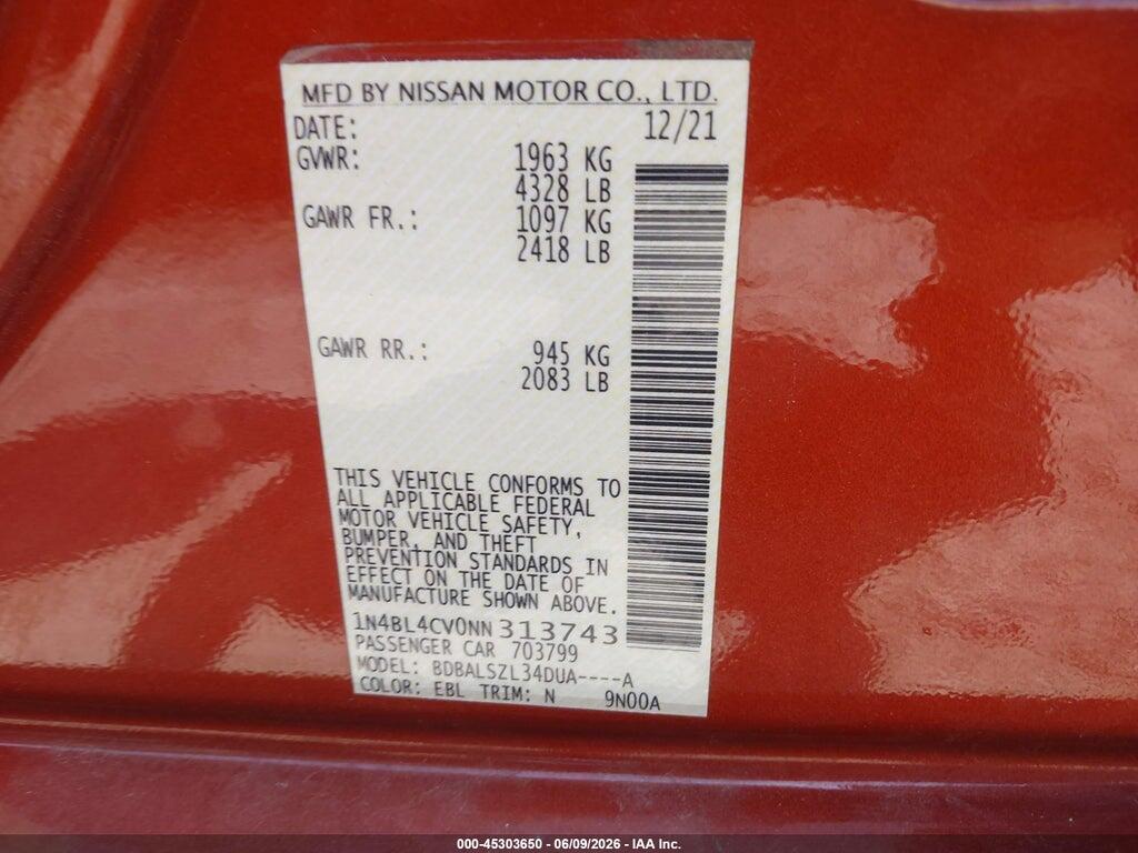 1N4BL4CV0NN313743 2022 NISSAN ALTIMA photo no. 9