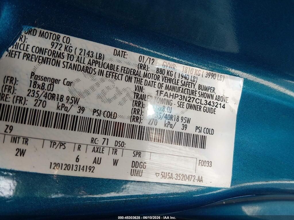 1FAHP3N27CL343214 2012 FORD FOCUS photo no. 9