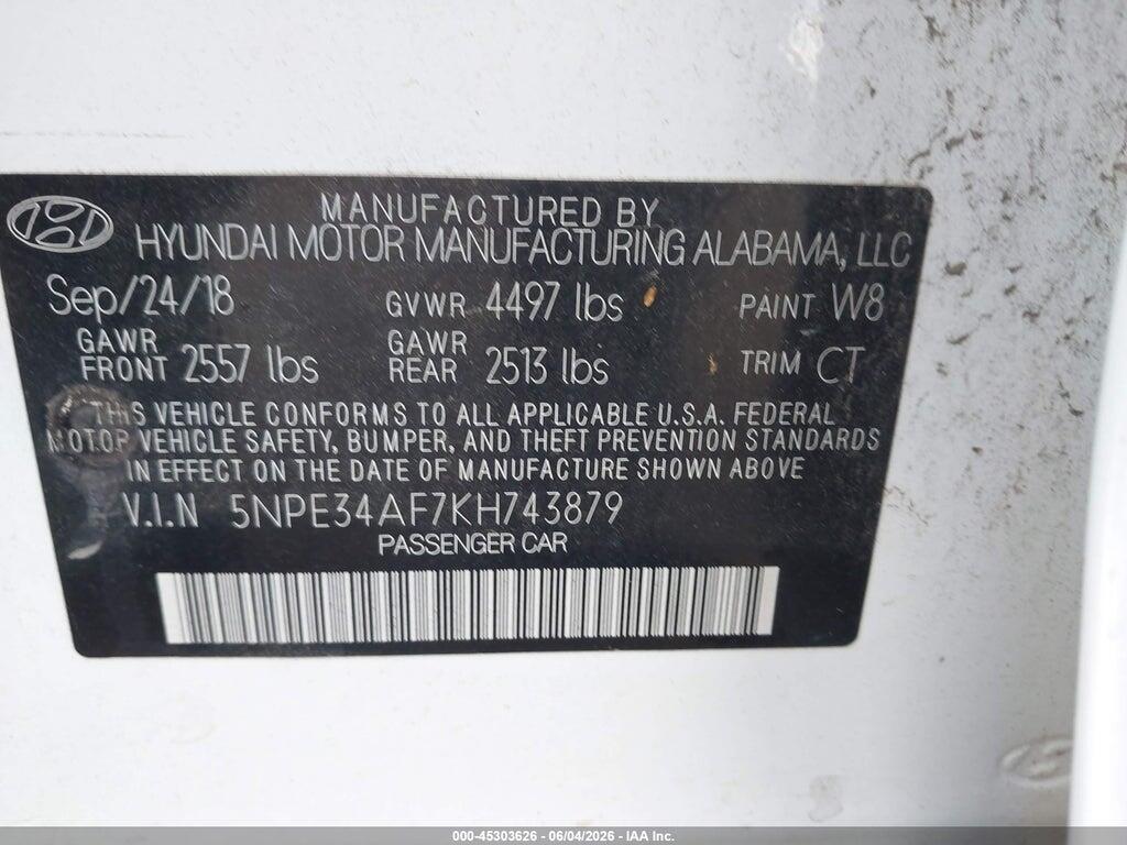 5NPE34AF7KH743879 2019 HYUNDAI SONATA photo no. 9