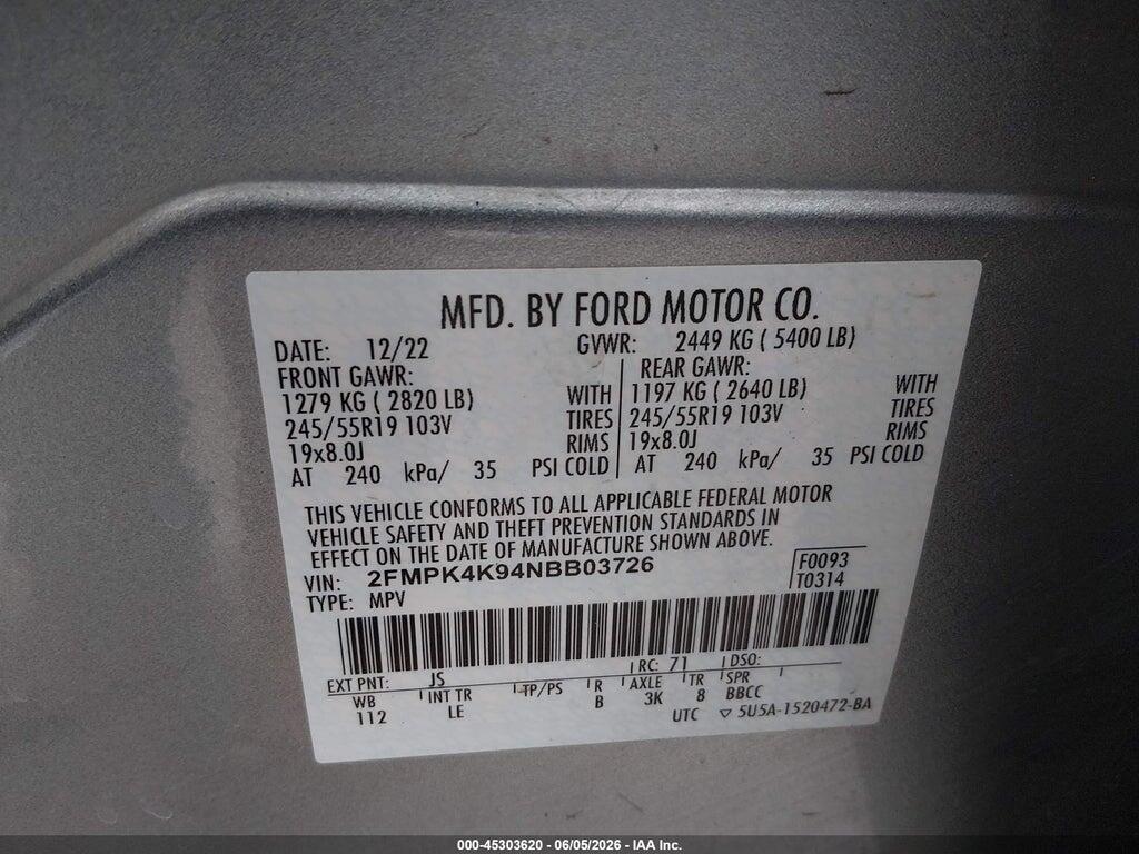2FMPK4K94NBB03726 2022 FORD EDGE photo no. 9