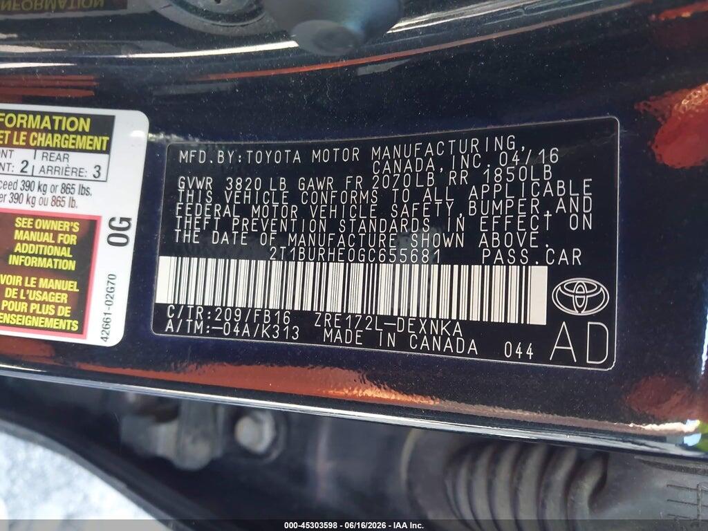 2T1BURHE0GC655681 2016 TOYOTA COROLLA photo no. 9
