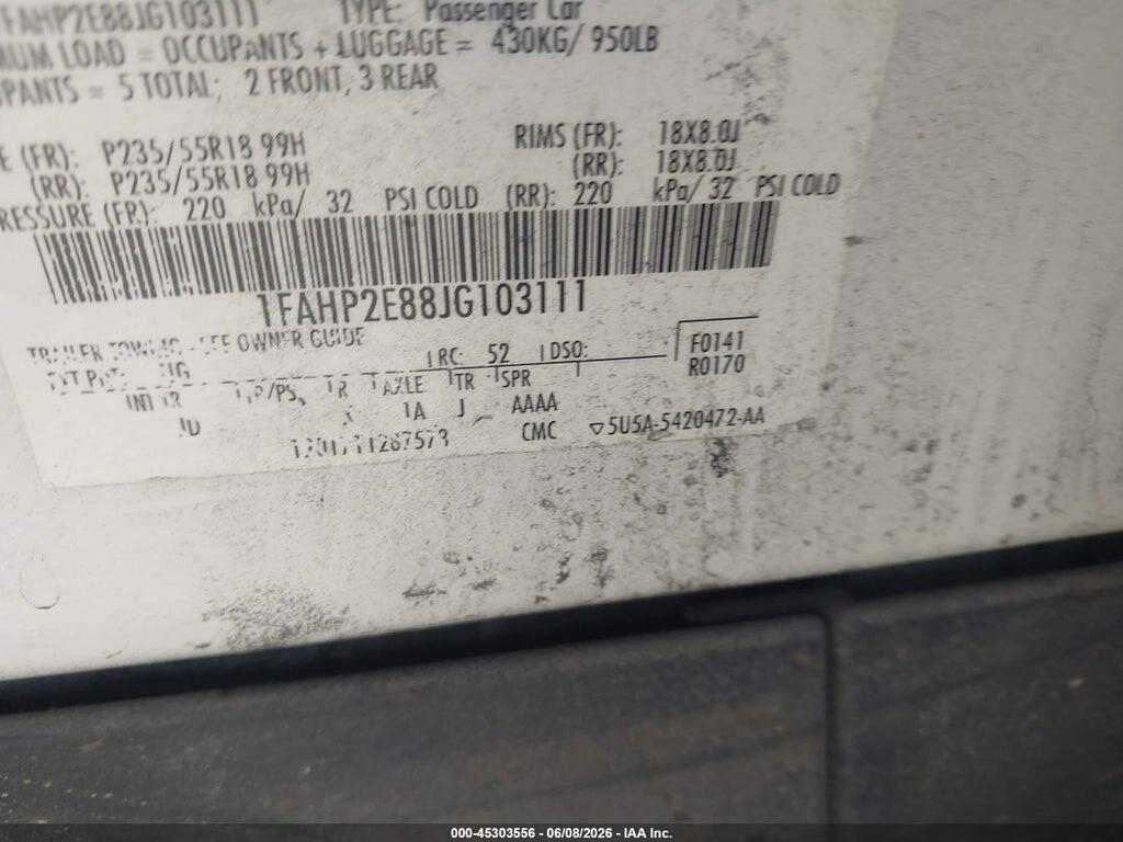 1FAHP2E88JG103111 2018 FORD TAURUS photo no. 9
