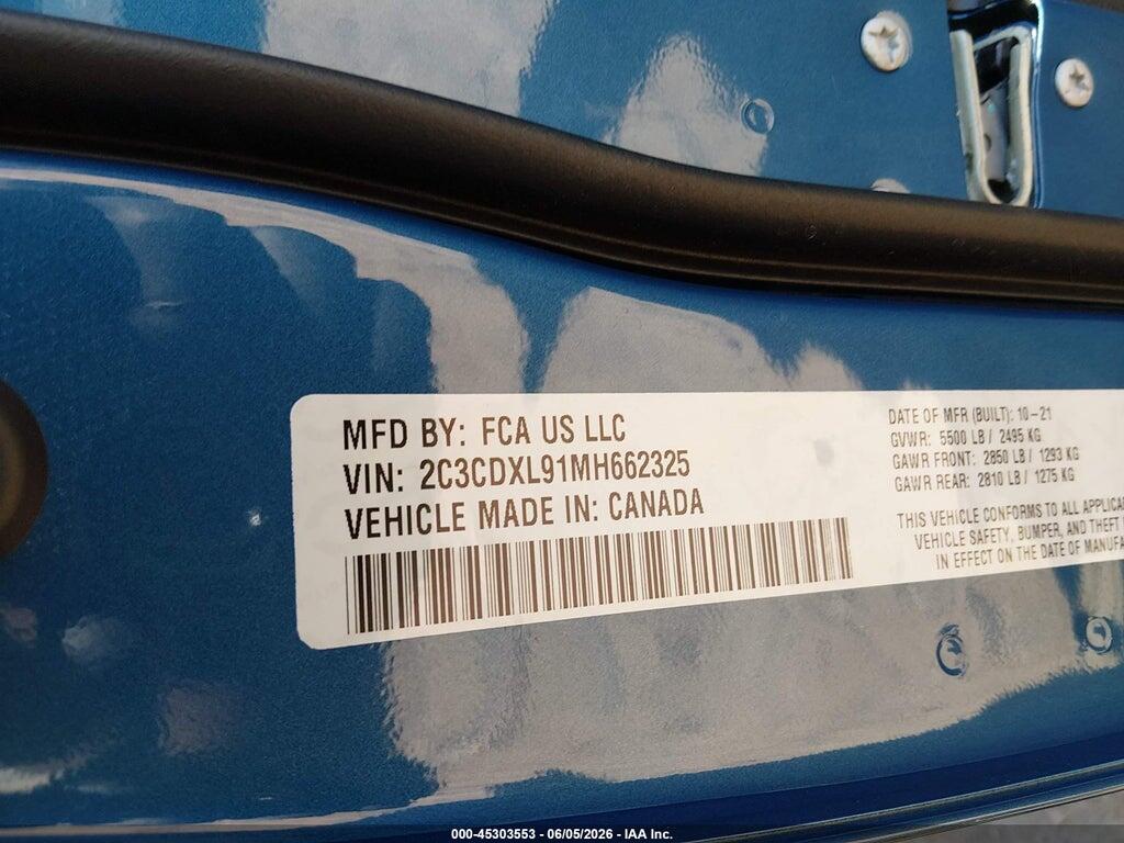 2C3CDXL91MH662325 2021 DODGE CHARGER photo no. 9