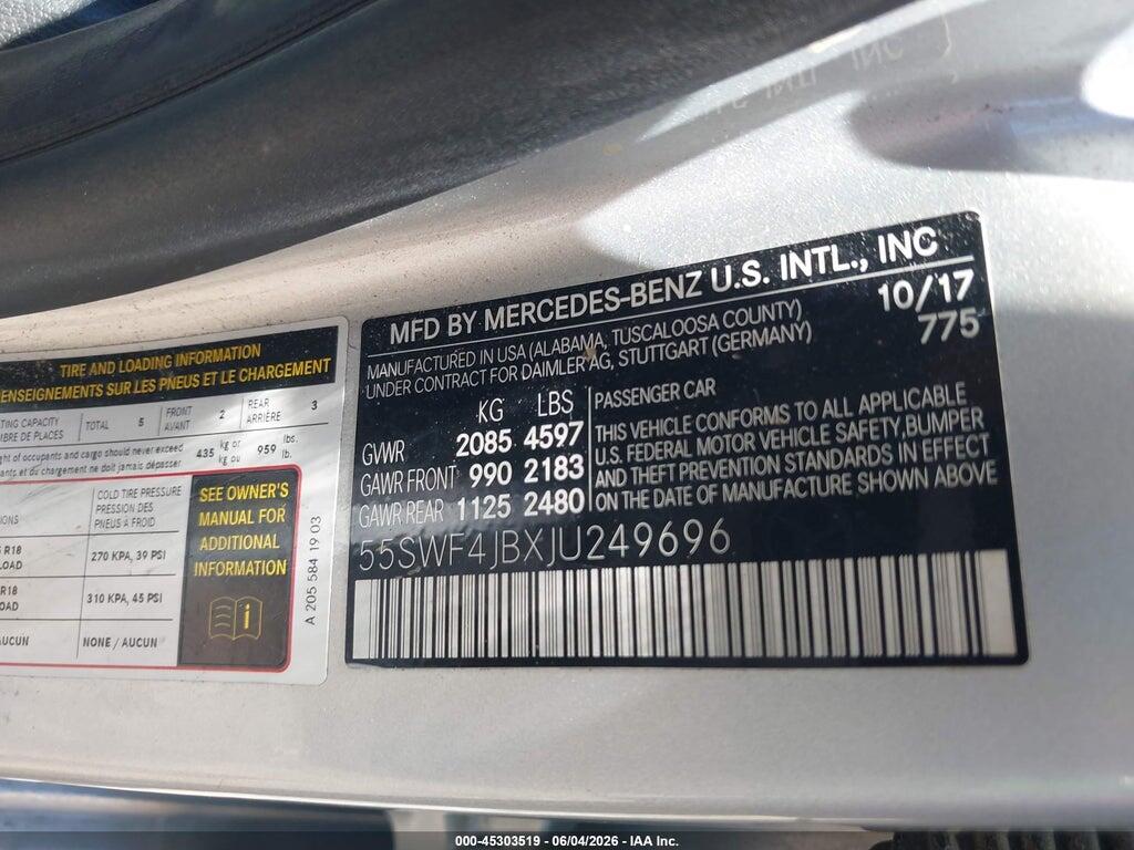 55SWF4JBXJU249696 2018 MERCEDES-BENZ C 300 photo no. 9