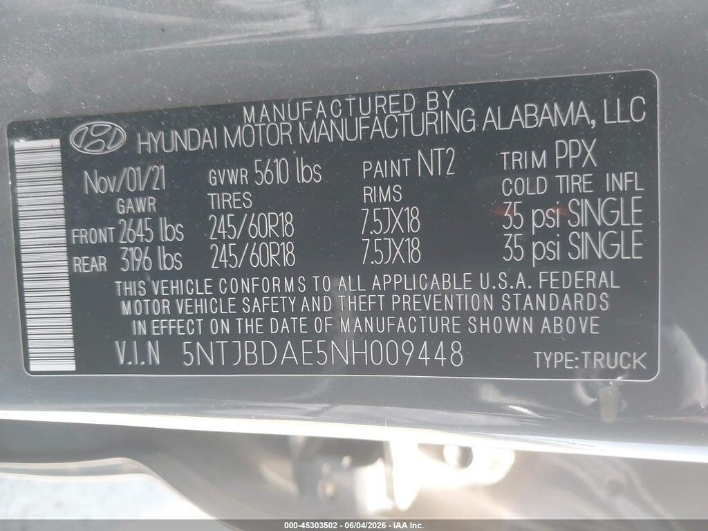 5NTJBDAE5NH009448 2022 HYUNDAI SANTA CRUZ photo no. 9