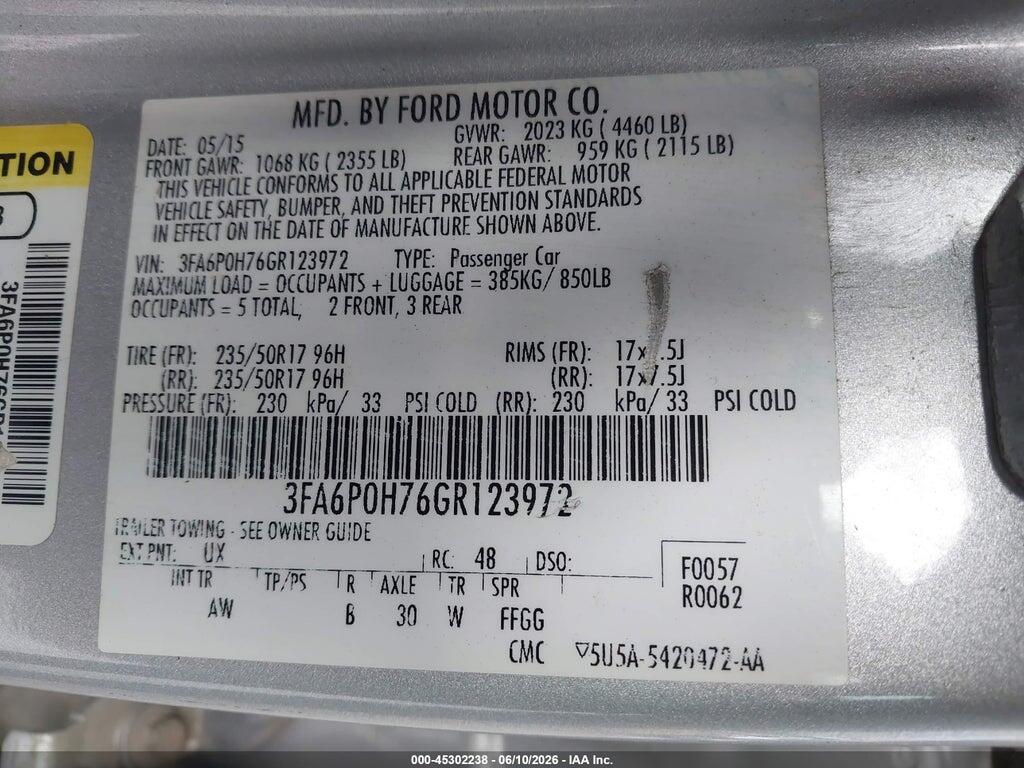 3FA6P0H76GR123972 2016 FORD FUSION photo no. 9